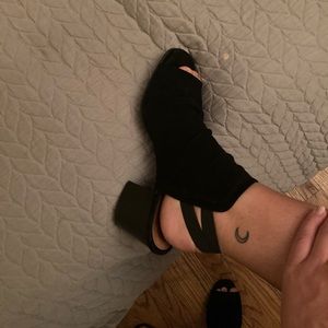 H London black suede heel sandal
